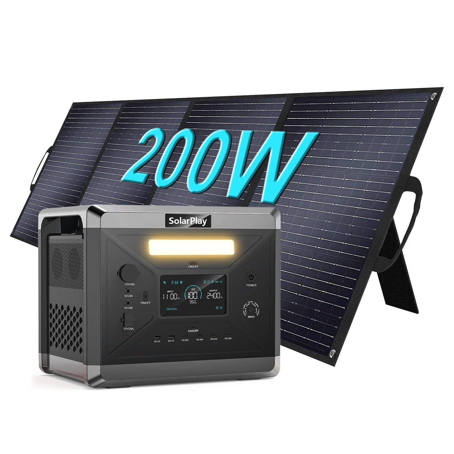 SOLARPLAY 2500W Tragbare Powerstation, 2304Wh LiFePO4 Solar Power Station, Solargenerator mit 14 Anschlüsse, 230V Mobile Stromaggregat, Stromspeicher für Balkonkraftwerk Camping Zuhause Angeln