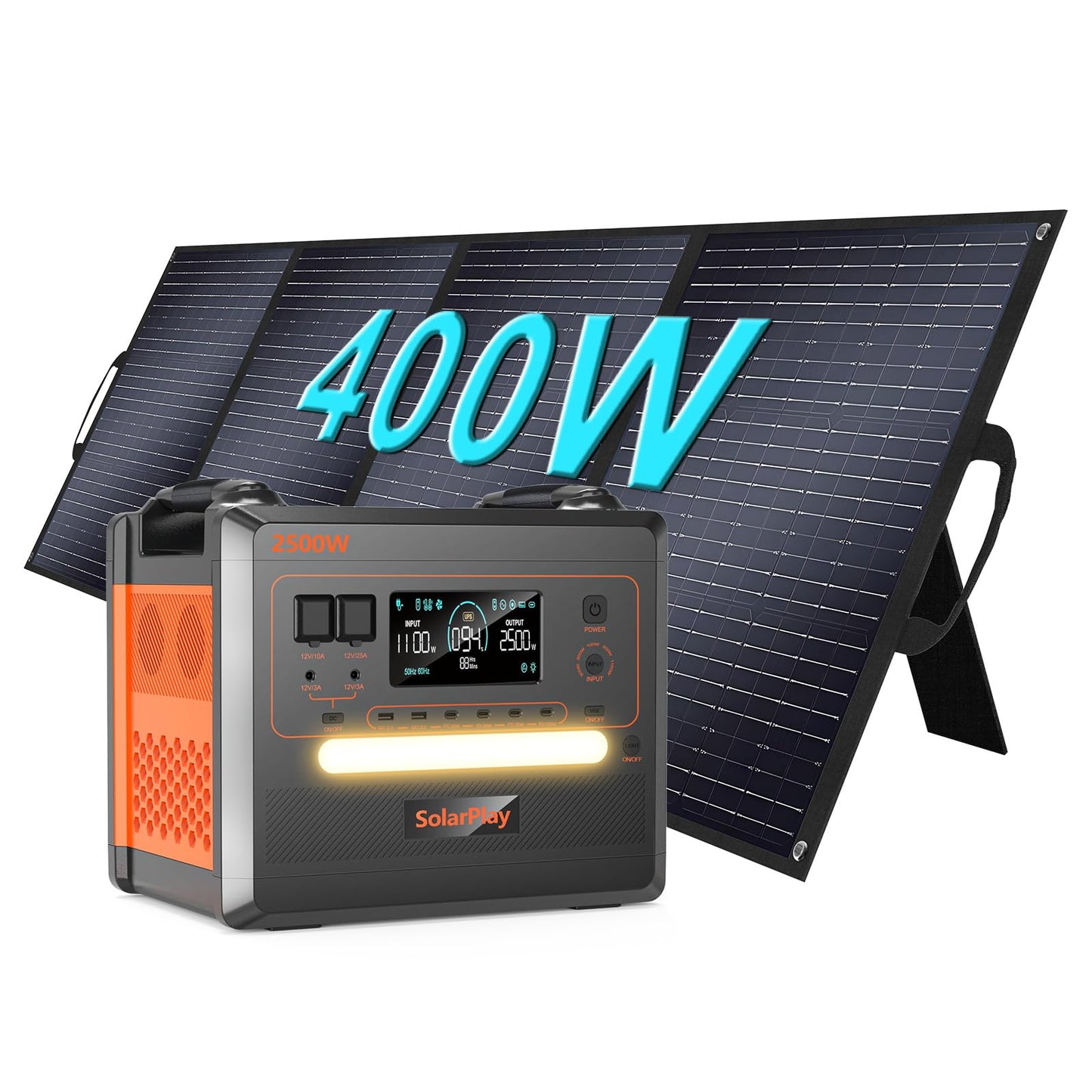 SOLARPLAY 2500W Tragbare Powerstation, 2304Wh LiFePO4 Solar Power Station, Solargenerator mit 14 Anschlüsse, 230V Mobile Stromaggregat, Stromspeicher für Balkonkraftwerk Camping Zuhause Angeln