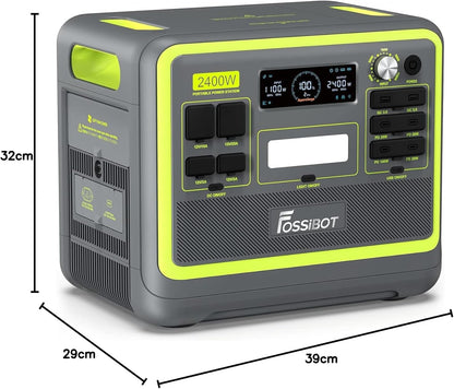 FOSSiBOT Tragbare Powerstation F2400, Solargenerator 2048Wh LiFePO4 Batterie-Backup mit 2400W 3X AC Ausgängen (4800W Peak) 230V, Power Station für Outdoor-Camping, Wohnmobil-Reisen, Hausgebrauch