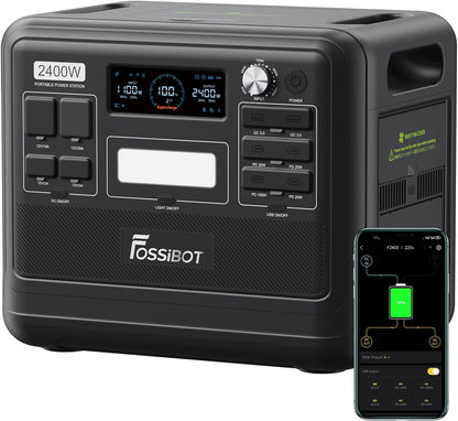 FOSSIBOT F2400 Solargenerator, Tragbare Powerstation 2048Wh LiFePO4 Batterie-Backup mit 2400W AC Ausgängen (4800W Peak), Power station für Outdoor-Camping, Wohnmobil-Reisen, Hausgebrauch