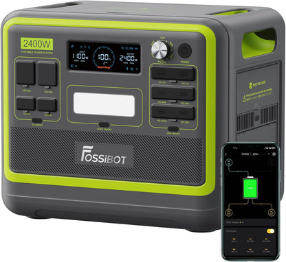 FOSSiBOT Tragbare Powerstation F2400, Solargenerator 2048Wh LiFePO4 Batterie-Backup mit 2400W 3X AC Ausgängen (4800W Peak) 230V, Power Station für Outdoor-Camping, Wohnmobil-Reisen, Hausgebrauch