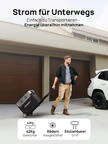 AFERIY 3600W Solargenerator, 3840Wh LiFePO4 Tragbare Powerstation mit USV, 3x230V AC Ausgang 3600W (7200W Peak), Stormerzeuger 2200W Schnelles Stromspeicher Aufladen für Reise, Outdoor-Camping