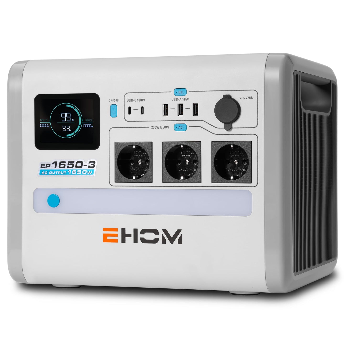 EHOM Tragbare Powerstation EP350, 307Wh, Power Station LiFePO4 mit 350W (Spitze 700W) AC und 200W Solarpanel-Laden, 2-Gurt-Designs für mehr Tragbarkeit, Für Camping, Reise, Notfall, Unterwegs