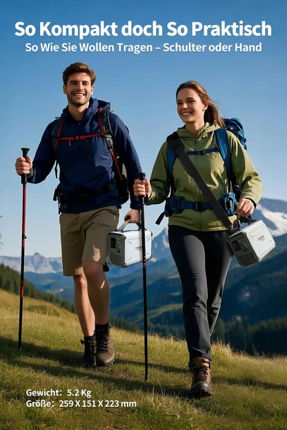 EHOM Tragbare Powerstation EP350, 307Wh, Power Station LiFePO4 mit 350W (Spitze 700W) AC und 200W Solarpanel-Laden, 2-Gurt-Designs für mehr Tragbarkeit, Für Camping, Reise, Notfall, Unterwegs