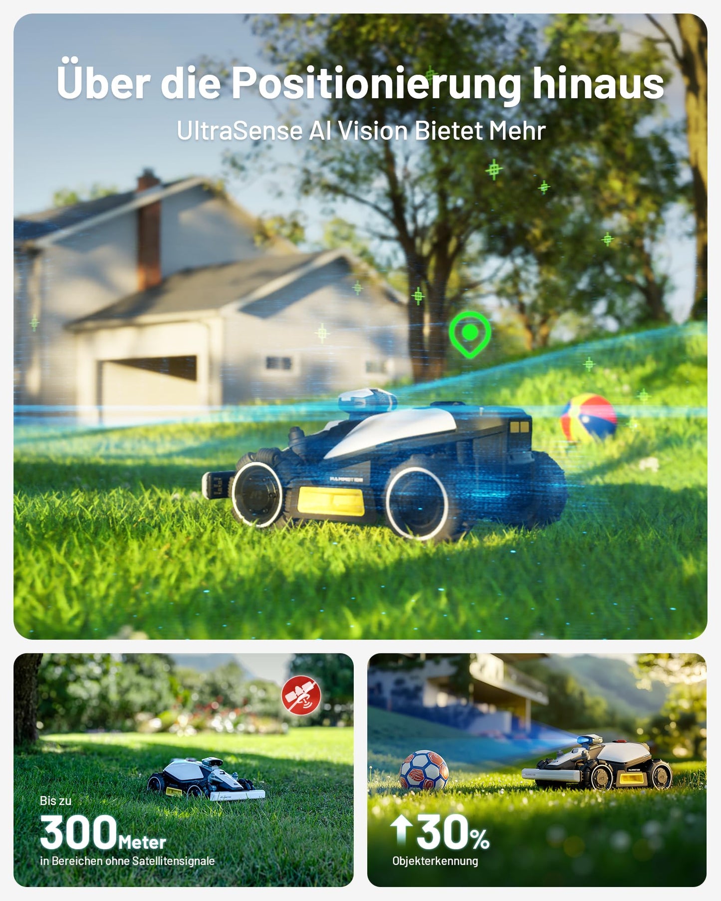 MAMMOTION LUBA mini AWD 800 Mähroboter ohne Kabel, bis 1000m², RTK+Vision, Auto-Kartierung, 4G, 80% Steigung, intelligenter Rasenroboter