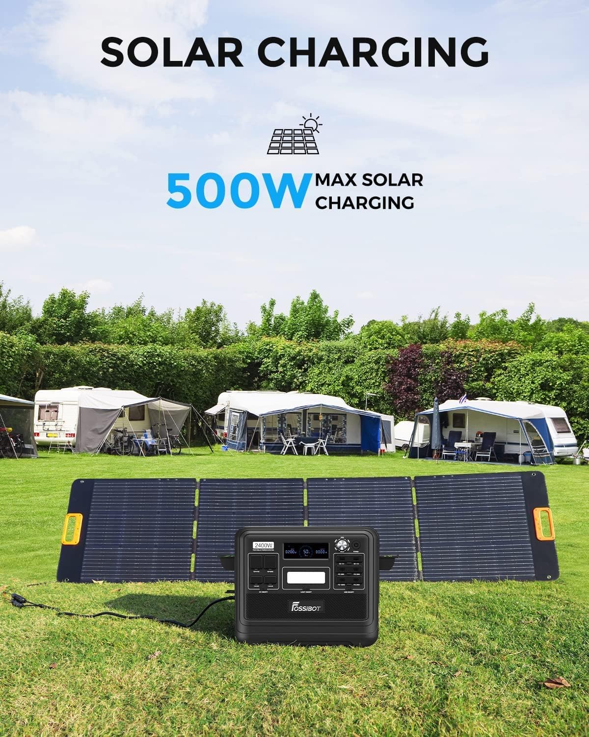 FOSSIBOT F2400 Solargenerator, Tragbare Powerstation 2048Wh LiFePO4 Batterie-Backup mit 2400W AC Ausgängen (4800W Peak), Power station für Outdoor-Camping, Wohnmobil-Reisen, Hausgebrauch