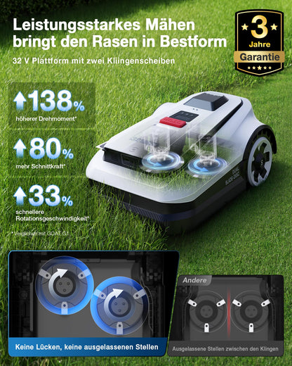 ECOVACS Goat A1600 Mähroboter ohne Kabel, bis 1600m², 330mm Schnittbreite, LiDAR RTK+Vision, 100W, 50% Steigung, intelligenter Rasenroboter