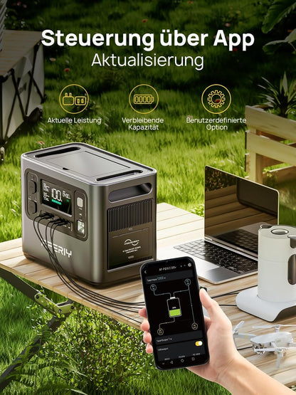 AFERIY 2400W Tragbare Powerstation, 2048Wh LiFePO4 Batterie, 1,7 Stunde Schnellladung, 13 Anschlüsse, Sinuswellen 230V, USV, Mobile Stromversorgung für Outdoors Camping, 7 Jahre Garantie