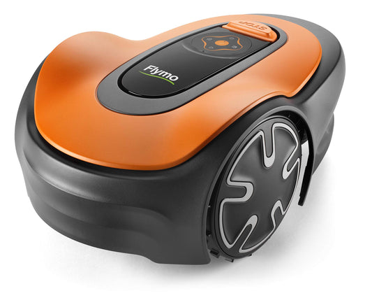 Flymo EasiLife 150 GO Mähroboter, bis 150m², ultraleise, Bluetooth-Steuerung, Sicherheitssensoren, schlauchwaschbar, gepflegter Rasen, Orange