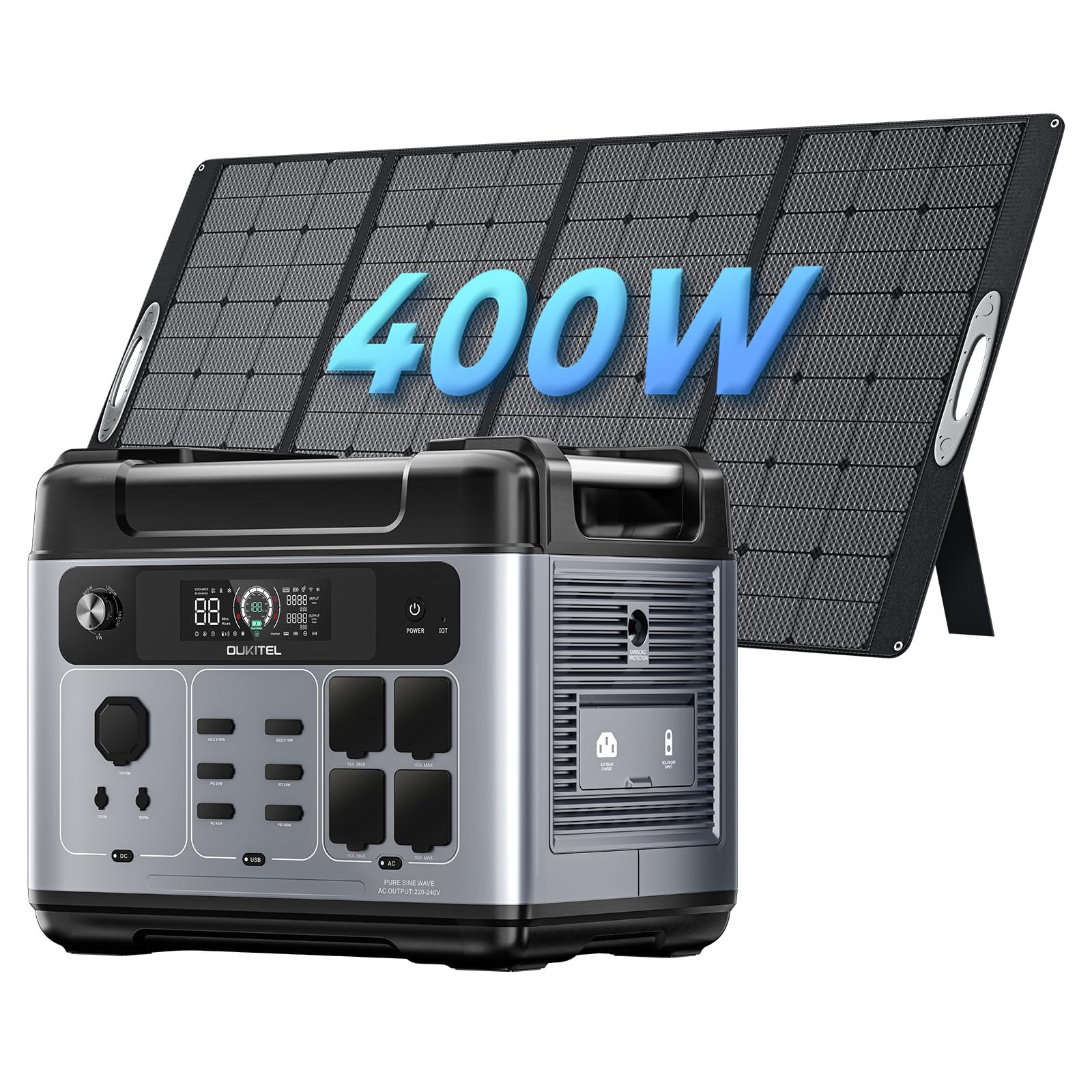 OUKITEL P2001 Plus Tragbare Powerstation 2048Wh, Solargenerator mit LiFePO4 Akku 4 x 2400W (4800W Peak) AC Ausgänge, Schnellladung 0–80% in 1 Std., Power Station für Wohnung Reise Camping