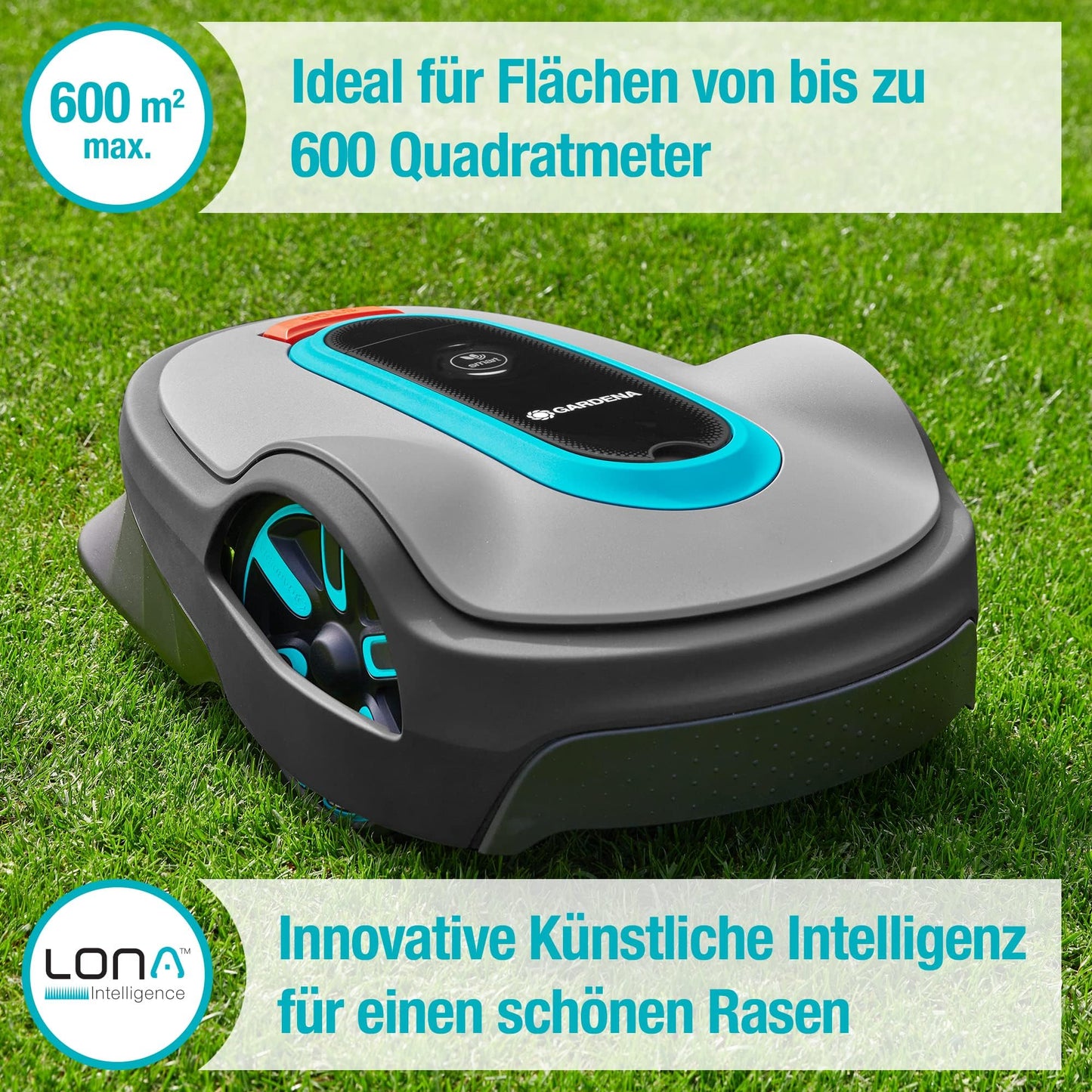 Gardena smart SILENO City 600 Mähroboter, bis 600m², LONA AI, App-Steuerung, SensorControl, Steigungen bis 35%, inkl. smart Gateway, DE-Version